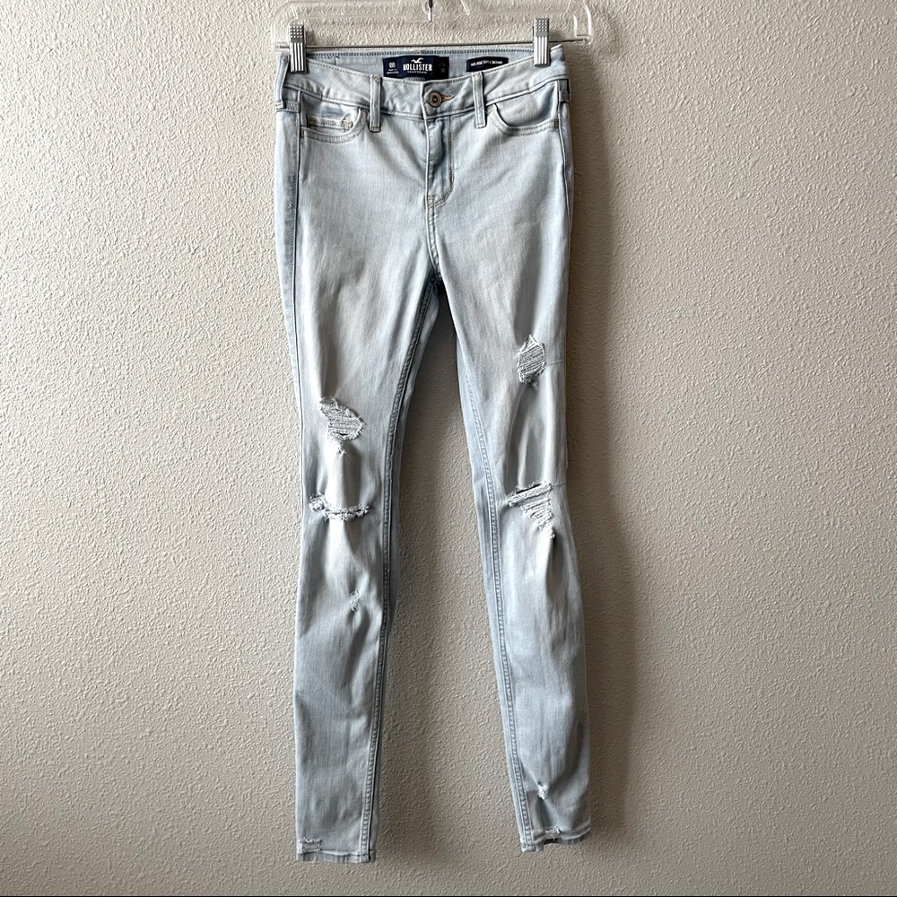 Hollister Mid-Rise Ripped Light Wash Super Skinny Jeans Size W24 x L30 Y2K 90’s
